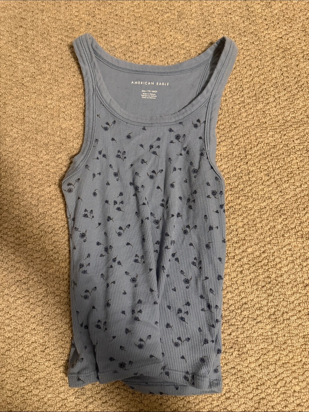 American Eagle Outfitters Dusty Blue Floral Ribbed Tank
